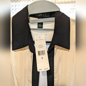 Ralph Lauren black and ivory colorblock silk shirt, XS, BNWT